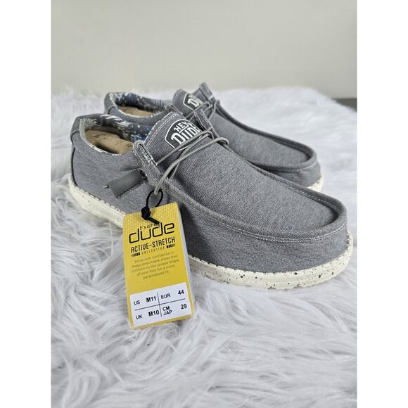Hey Dude Men's Wally Stretch Loafer Stretch Canvas In Iron Size 11 New With Tags - Picture 2 of 7